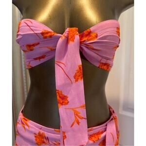NWOT Blue Life Women's Small Pink Floral Bandeau Top Bikini Swimsuit Swimwear